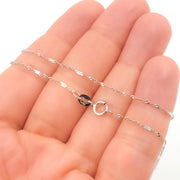 14K White Solid Gold Flat Bar and Singapore Link Necklace